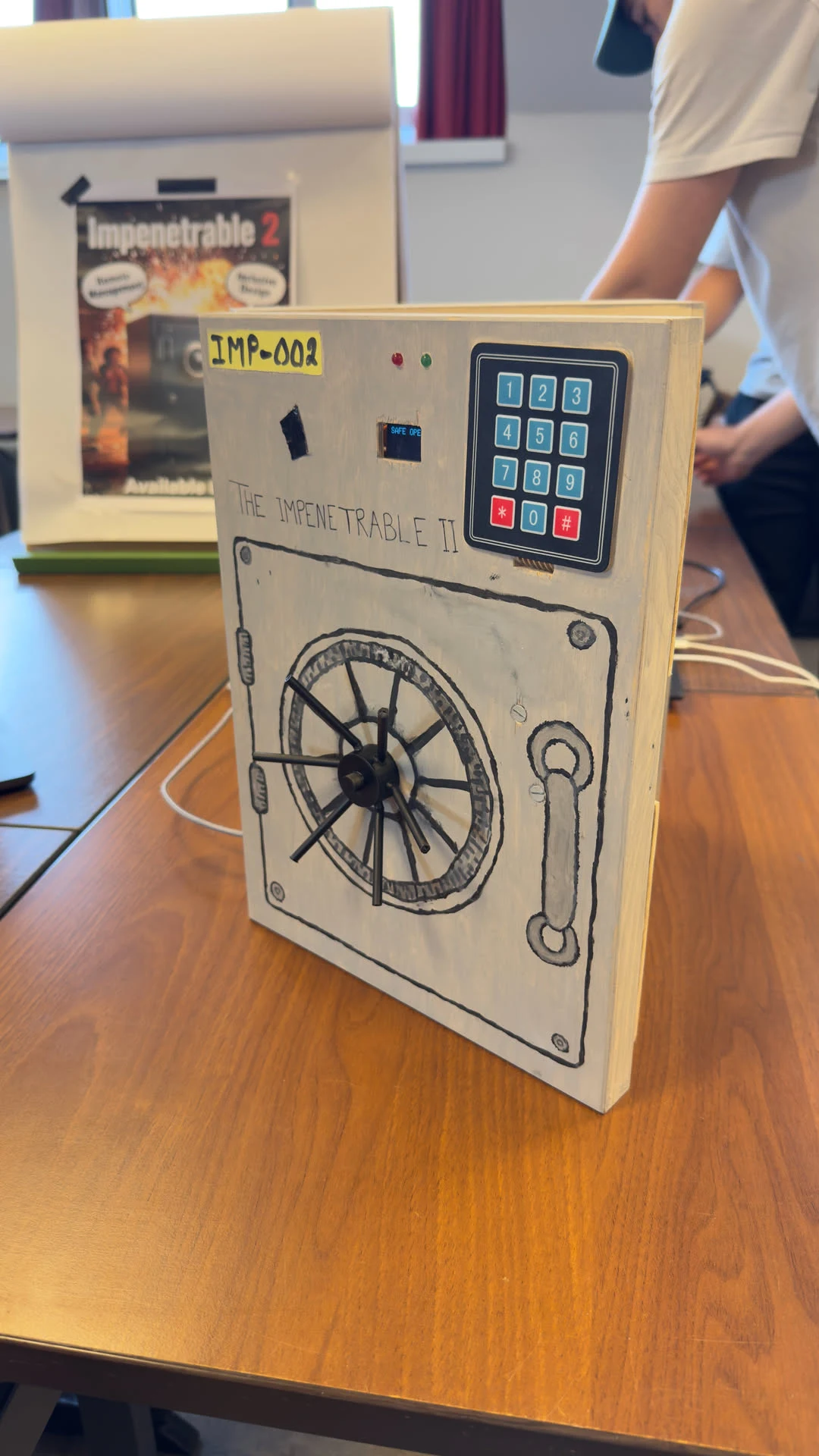 Physical prototype of The Impenetrable 2 with keypad, display and status LEDs.