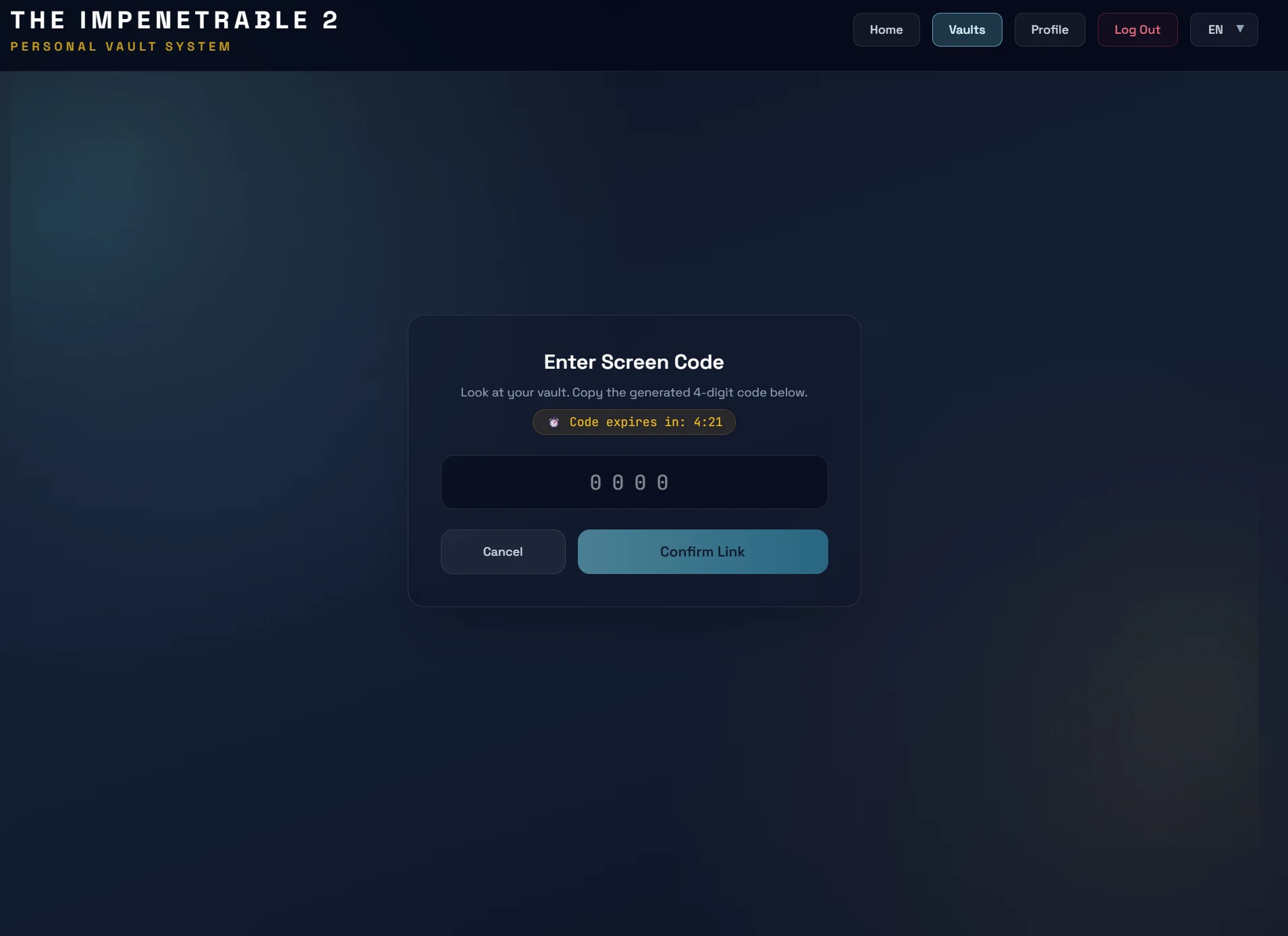 Pairing wizard with temporary four-digit screen code and countdown timer.